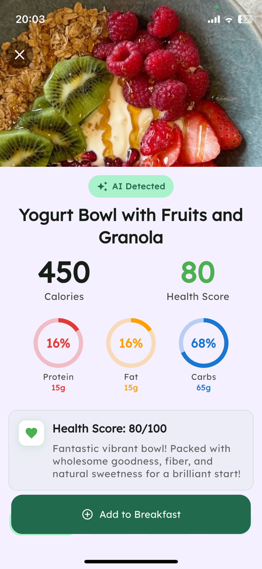 NutriCal AI food detection with macro breakdown
