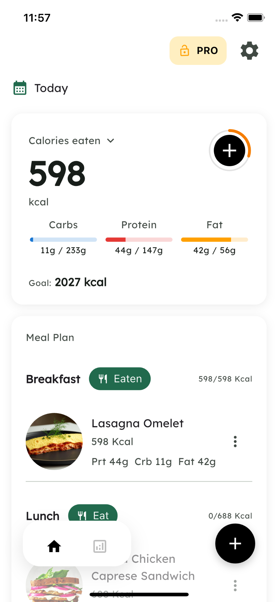 NutriCal calorie tracking and meal plan