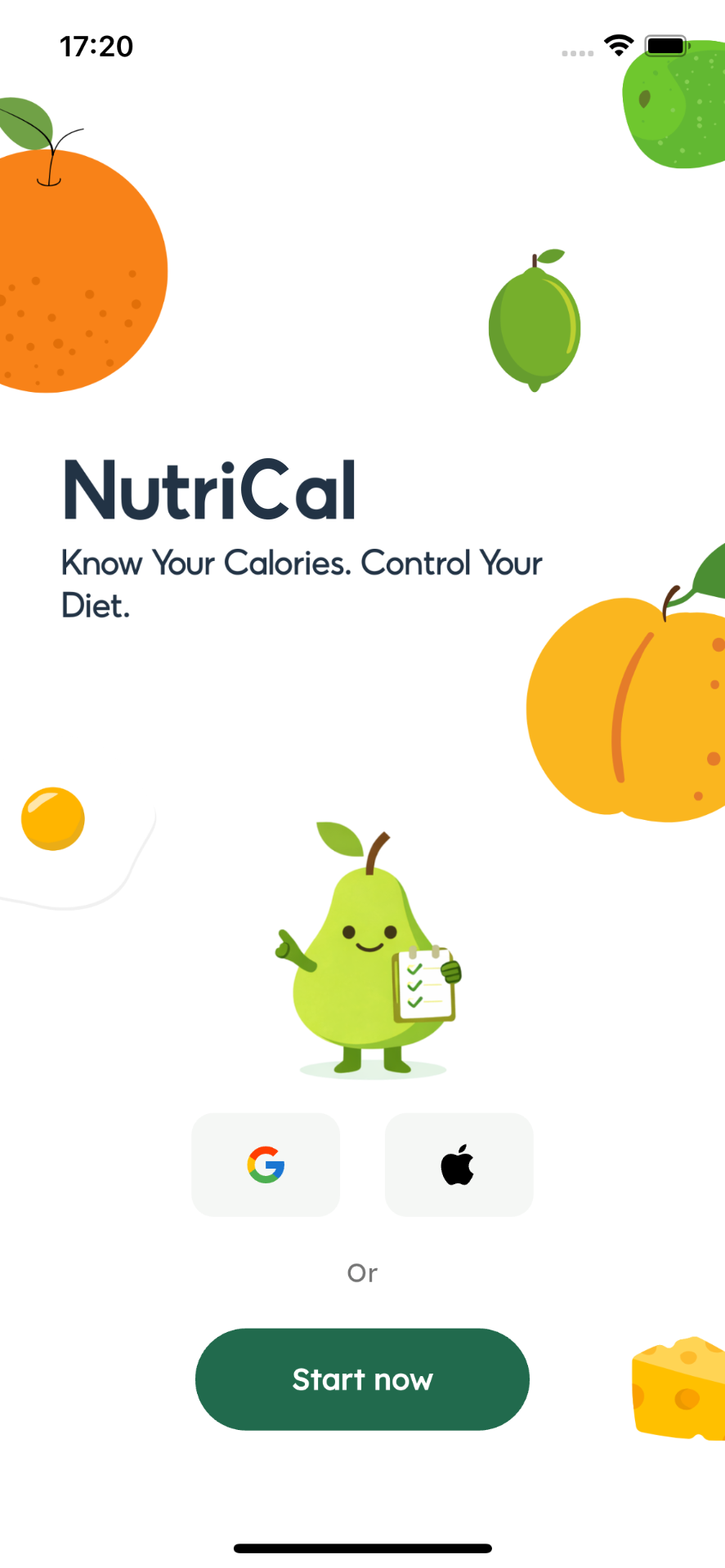 NutriCal welcome screen